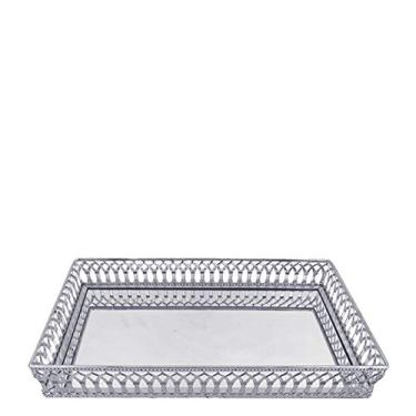 Imagem de Bandeja Decorativa em Aço Inox Espelhada Retangular - Prata 35,5cm