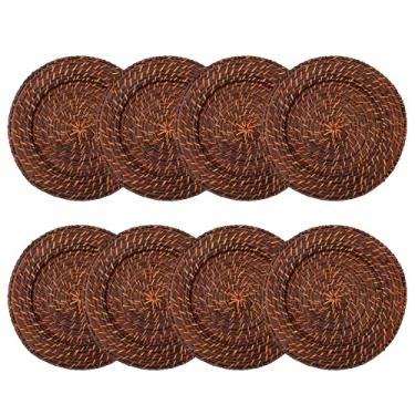 Imagem de Kit 08 Sousplat Redondos em Rattan e Bambu Marrom Escuro 32cm Artesanal Rústico Mesa Posta