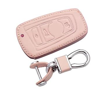 Imagem de SELIYA Capa para chave de carro de couro, adequada para BMW E90 E60 E70 E87 1 3 5 6 séries M3 M5 X1 X5 X6 Z4 porta-chaveiros capa protetora bolsa acessório automático, B rosa