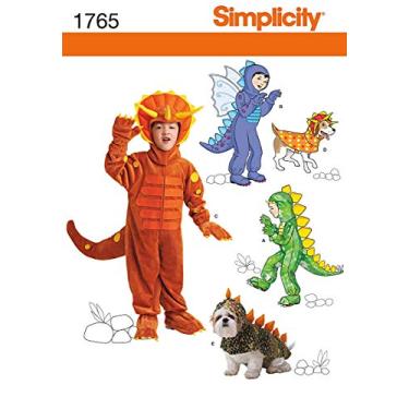 Imagem de Simplicity 1765 padrões de costura de fantasia de dinossauro infantil e cachorro, tamanhos infantis 3-8 e tamanhos de cachorro P-G