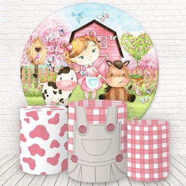 Imagem de Painel Redondo E Capas Tecido 3D Fazendinha Rosa Fkpc-614