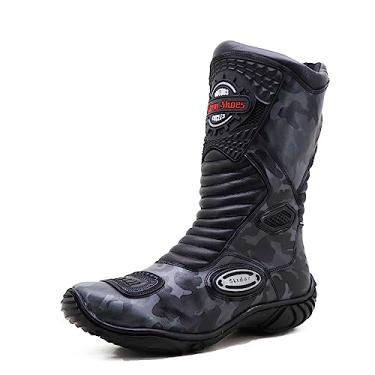 Imagem de Bota motociclista couro semi-impermeável ajuste panturrilha 420 (Cinza Camuflado, br_footwear_size_system, adult, numeric, numeric_36)