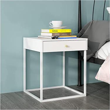 Imagem de Mesa de cabeceira de ferro minimalista nórdico branco, mesa de cabeceira criativa com 1 gaveta para quarto cinza, armário de cabeceira preto, mesa de cabeceira de armazenamento doméstico 43X41X50CM