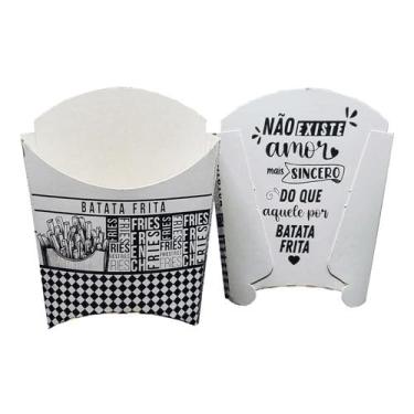 Imagem de Caixa para Batata Frita Cestinha Branco Preto -Embalagem para Batata Delivery Ifood - 200un