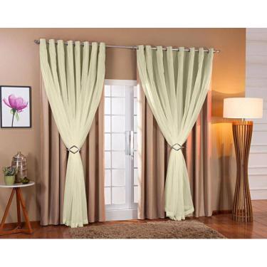 Imagem de Cortina De Voil Com Forro Blackout Tecido 6,00X2,60 Sala E Quarto Avelã/Palha