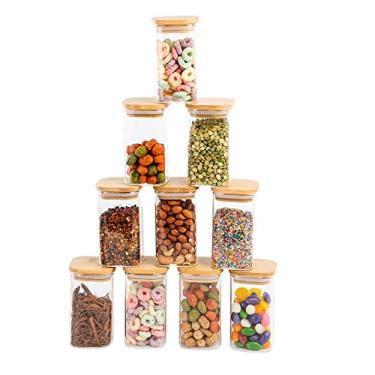 Imagem de Kit potes herméticos quadrado tampa bambu 10 pçs 250ml Oikos