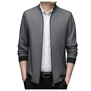 Imagem de Suéter meio zíper masculino outono moda casual lazer sólido fino bolso jaqueta blusa casaco leve casaco masculino (cinza, GG)