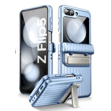 Imagem de i-Blason Capa Journey Series para Galaxy Z Flip 5 (2023) com protetor de tela integrado e suporte, capa robusta de corpo inteiro para Z Flip 5 com proteção de dobradiça de rotação automática (Azul)