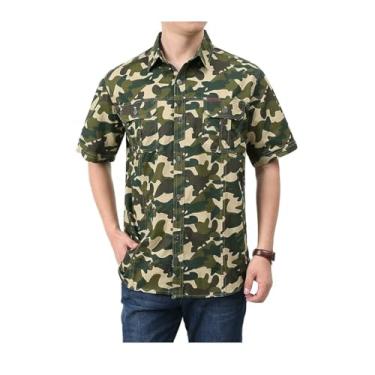 Imagem de Hbufnha Camisa masculina casual camisa de negócios com botão secagem rápida trabalho caminhoneiro camisa xadrez, 16 cáqui, M