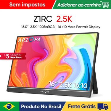 Imagem de [produto no brasil] ARZOPA 16 polegadas 2K Monitor Portátil 16:10 Tela IPS com tipo-c mini hdmi