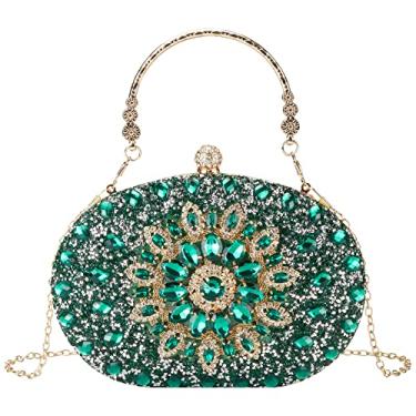 Imagem de Suhatjia Bolsa clutch noturna de strass para mulheres, casamentos noturnos, bolsas de festa, bolsa de mão brilhante com glitter de cristal e diamante, Verde esmeralda