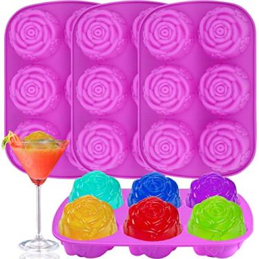 Imagem de Vodolo Molde de cubo de gelo rosa, 4 peças, bandeja de silicone para cubos de gelo rosa, moldes em forma de flor para chocolate, doces, mimosas, bolo, coquetéis, assar