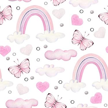 Imagem de COKCOKR Borboleta Rosa/Arco-íris/Nuvens/Papel de Parede Love Peel and Stick Papel de Parede Vinil Temporário Removível Impermeável Papel de Contato Decorativo para Quartos de Meninas 45 x 300 cm