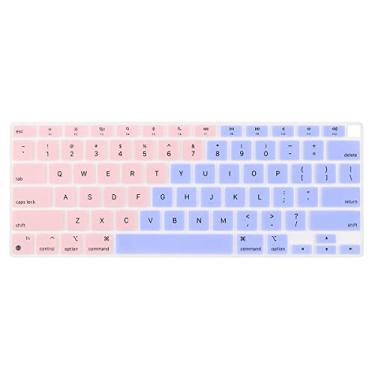 Imagem de Batianda Capa de teclado colorida ultrafina ombré para MacBook Air de 13 polegadas 2020 2021 M1 Chip A2337 (com Touch ID e tela retina), impermeável, durável, película de silicone, rosa a azul