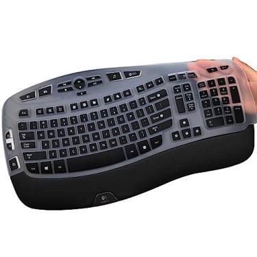 Imagem de MUBUY-GOL Capa de teclado para teclado Logitech K350 Wireless Wave, Logitech MK570 MK550 Wireless Wave, Logitech K350 MK550 MK570 Acessórios de teclado protetor pele preta