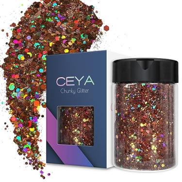 Imagem de Ceya Glitter grosso holográfico, 100 g de pó de glitter marrom para artesanato em pó misto de flocos grossos e finos, lantejoulas iridescentes para arte de unhas, cabelo, resina epóxi, copos, geleca, pintura, decoração de festivais
