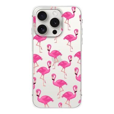 Imagem de Blingy's Capa para iPhone 15 Pro Max, linda estampa de flamingos tropicais, estampa de pássaro, design de animal, transparente, macia, TPU (poliuretano termoplástico), capa transparente transparente e transparente compatível com iPhone 15 Pro Max de 6,7 polegadas (flamingos rosa)