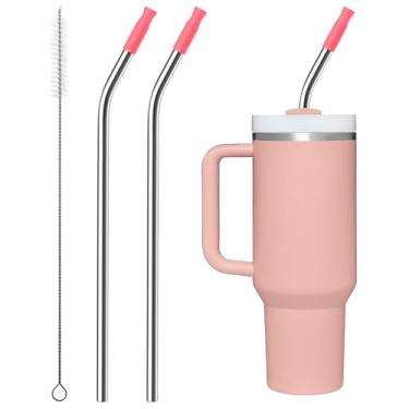 Imagem de Bluwing 2 Palhinhas de aço inoxidável com pontas de silicone para copo Stanley de 890 ml, canudos de metal de 850 g para copo Stanley Adventure Quencher de viagem, sem BPA (crepúsculo rosa)