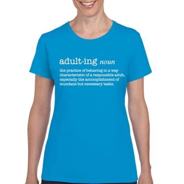 Imagem de Camiseta Adulting Definition Funny Adult Life is Hard Humor Parenting Responsibility 18th Birthday Gen X Women's Tee, Azul claro, G