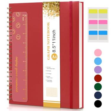 Imagem de Caderno espiral com papel quadriculado, 22 x 28 cm, grande, A4, para mulheres e homens, papel milimetrado 100 g/m², diários espirais de capa dura de plástico para engenheiros, escola, trabalho