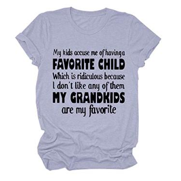 Imagem de Camiseta feminina casual de verão com estampa My Kids Accuse Me of Having A Favorite Child, A011-cinza, G