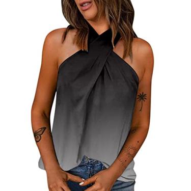 Imagem de Camiseta feminina sexy de verão com ombro de fora, casual, folgada, boho, rodada, para férias, Cinza, G