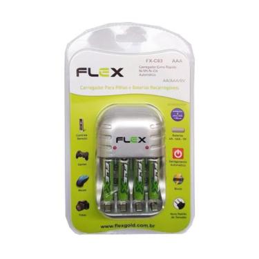 Imagem de Carregador De Pilhas Flex Com 4 Pilhas Aaa 1100 Mah Recarregável Desli