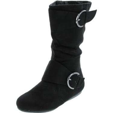 Imagem de Bota de cano médio feminina com zíper e duas fivelas de camurça sintética Link Klein-70k, Preto, 11 Little Kid