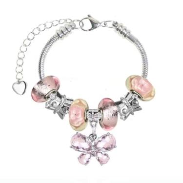 Imagem de White Birch Pulseiras Pandora com berloques ajustáveis de 17 a 21 cm, joias de borboleta e flor, 8 3 inch, Vidro