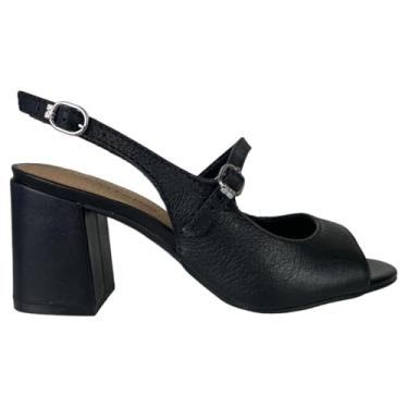 Imagem de Sandalia Feminina Bottero Slingback em Couro Salto Bloco (Preto, BR, Adulto, Numérico, 36)