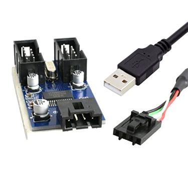 Imagem de Cablecc Tipo A USB 2.0 macho 1 a 2 fêmeas 9 pinos extensão de cabeçalho conector HUB porta adaptador multilier