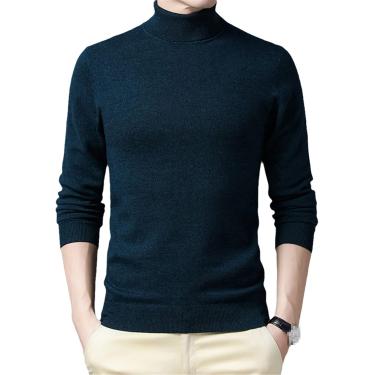 Imagem de Suéter masculino de lã com gola alta de inverno, suéter de caxemira slim fit, suéter masculino com gola alta, pulôveres quentes, verde, S