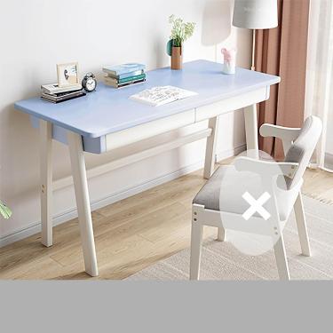Imagem de Mesa nórdica de madeira maciça Escrivaninha robusta e estável de superfície ampla com gaveta de armazenamento Mesa de computador estilo industrial para quarto de estudo de estúdio, azul, 120