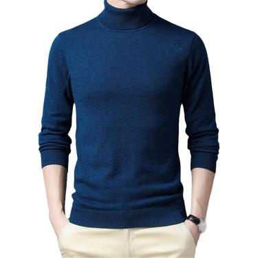 Imagem de Suéter masculino de lã com gola alta de inverno, suéter de caxemira slim fit, suéter masculino com gola alta, pulôveres quentes, verde azul, XXL
