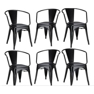 Imagem de Kit 6 Cadeiras Iron Tolix Francesinha Industrial com Apoio de Braços Pretas