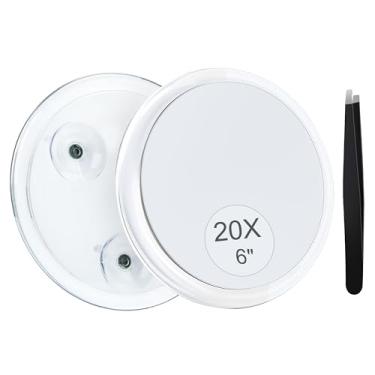 Imagem de MIYADIVA Espelho de aumento de 20 x ventosa para fácil montagem, use para espelho de maquiagem, bastão de viagem no espelho de chuveiro para arrancar sobrancelhas 15 cm