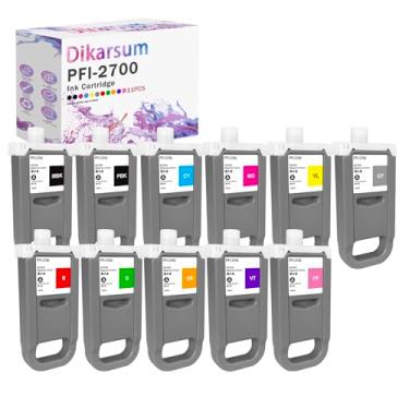 Imagem de Dikarsum Cartucho de tinta de substituição PFI-2700 para tanque de tinta Canon PFI2700 compatível com impressora imagePROGRAF GP-2000 GP-4000 GP-4600S GP-6600S (11 cores MBK PBK CY MG YL GY R OU G VT