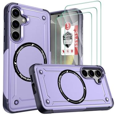 Imagem de Capa para Galaxy S24, Galaxy S24 com [3 películas de vidro temperado], compatível com bobina magnética de grau militar, antiimpressões digitais, capa de policarbonato rígido fosco TPU slim fit para