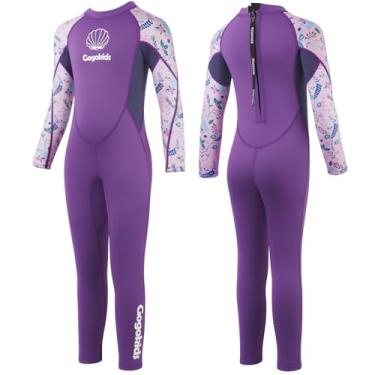 Imagem de Gogokids Roupa de mergulho infantil, roupa de banho térmica de neoprene de 2,5 mm para meninas, manga comprida, zíper nas costas, proteção solar, para esportes aquáticos, mergulho, natação, aulas de