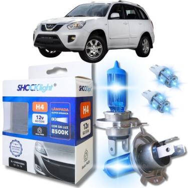 Imagem de Kit par lâmpadas super branca conector h4 8500k shocklight + par leds 