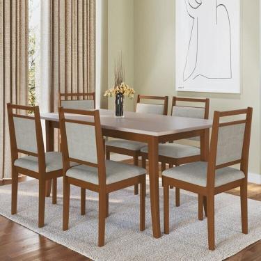 Imagem de Conjunto Sala Jantar Mesa Tampo Bp Pés Madeira Maciça 6 Cadeiras Madeira Imbuia /Cinza Claro