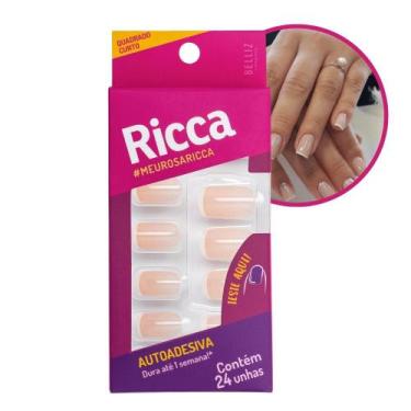 Imagem de Unhas Postiças Francesinha Rosa Autoadesiva Quadrada Curta 24 Unhas Ri
