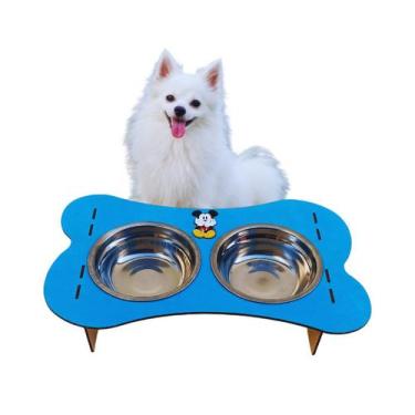 Imagem de comedouro cachorro elevado colorido com 2 pote pet de ração inox 300 m