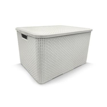 Imagem de Cesto Organizador Rattan 40 Litros C/ Tampa Branco Arqplast 25601, Bra