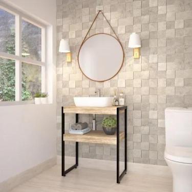 Imagem de Bancada Banheiro Estilo Industrial em AÇO/MDF - Lenna Decor, CARVALHO