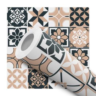 Imagem de Papel De Parede Vinílico Azulejo Português Marrom Cozinha 3m - DELIQUA