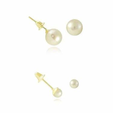 Imagem de Kit Brincos Ouro 18k 750 Pérola Tal Mãe Tal Filha - DR Joias