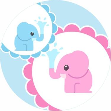 Imagem de Painel de Lona Redondo Chá Revelação Elefantinhos Gêmeos - Fabrika De 