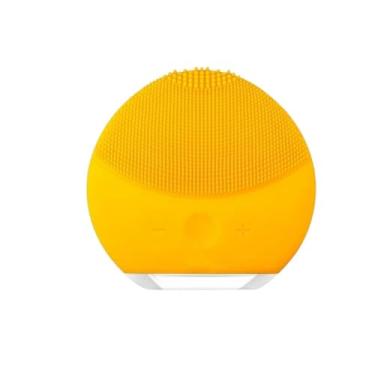 Imagem de Esponja Elétrica de Limpeza Facial com Cerdas de Silicone e Função Massageadora - Portátil e Recarregável para Cuidados da Pele (Amarelo)