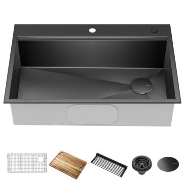 Imagem de Kraus KWT310-33/PGM Kore Workstation 83,8 cm Montagem superior 16 calibre de aço inoxidável cuba única Pia de cozinha em PVD, bronze